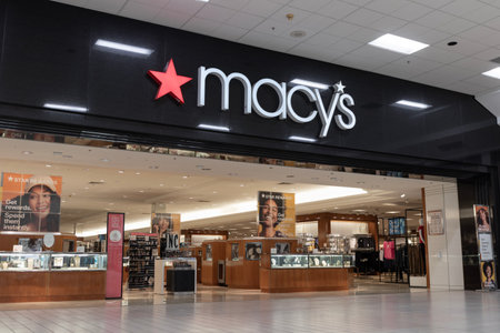 Lafayette - Circa February 2023: Macy's mall location. Macys has improved its financial outlook.のeditorial素材