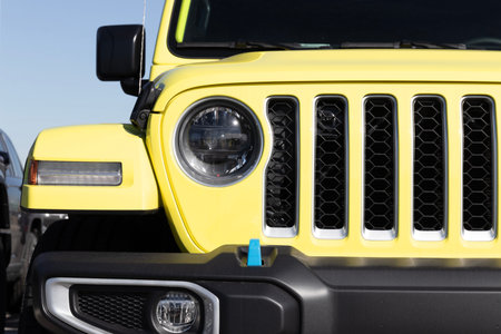 Lafayette - Circa February 2023: Jeep Wrangler display at a Stellantis dealership. Jeep offers the Wrangler in Sport, Sahara, and Rubicon models.のeditorial素材
