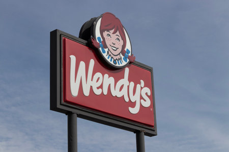 Anderson - Circa March 2023: Wendy's fast food restaurant. Wendys is famous for its Frosty Dairy Dessert and square hamburgers.のeditorial素材