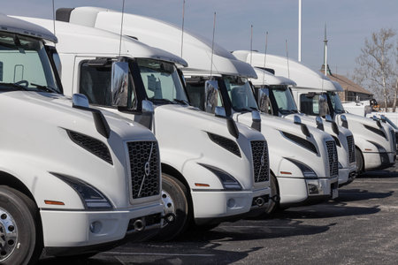 Indianapolis - Circa March 2023: Volvo Semi Tractor Trailer Big Rig Truck display at a dealership....
