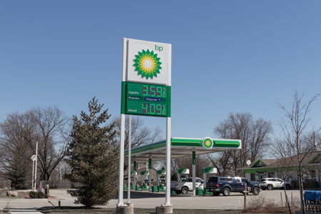 Indianapolis - Circa March 2023: BP Retail Gas Station. BP and British Petroleum is a global British oil and gas company headquartered in London.のeditorial素材