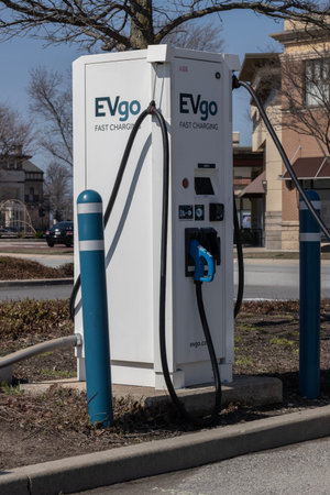 Noblesville - Circa March 2023: EVGO EV Charging Station. EVGO has partnered with General Motors to...