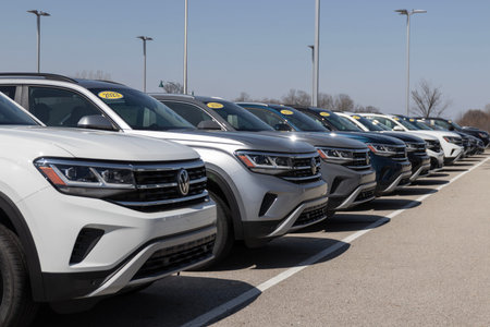 Noblesville - Circa March 2023: Volkswagen Car, SUV and EV dealership. Volkswagen offers both gas...