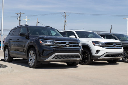 Lafayette - Circa April 2023: Used Atlas display at a Volkswagen dealership. With supply issues, VW is buying and selling preowned cars to meet demand.のeditorial素材
