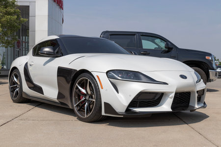 Avon - Circa June 2023: Toyota Supra display at a dealership. Toyota offers the Supra in 2.0, 3.0, Premium and A91-MT models.のeditorial素材