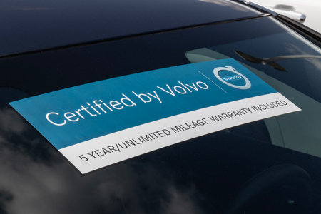 Indianapolis - July 4, 2023: Volvo Certified Pre-Owned logo at a dealership. With supply issues, Volvo is buying and selling preowned cars to meet demand.のeditorial素材