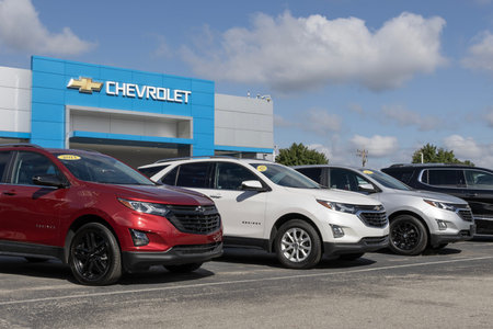 Noblesville - September 10, 2023: Used car display at a Chevrolet dealership. With supply issues,...