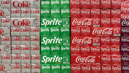 Coca Cola soda display including Coke, Diet Coke, Sprite and Cherry Coke. Coke products are among...