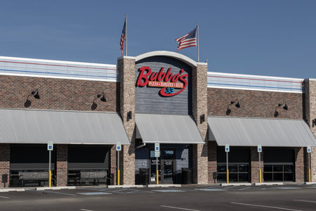 Avon - November 5, 2023: Bubba's 33 Pizza Burgers and Beer fast casual restaurant. Bubba's 33 is piart of Texas Roadhouse.のeditorial素材