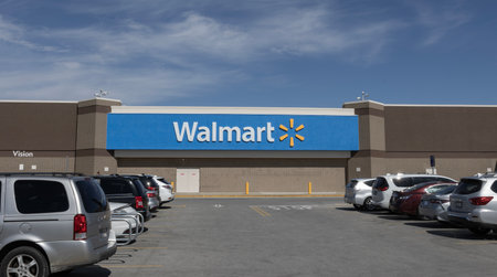 Indianapolis - March 16, 2024: Walmart discount retailer. Walmart offers goods in local stores, on the internet, and on its Walmart app.のeditorial素材