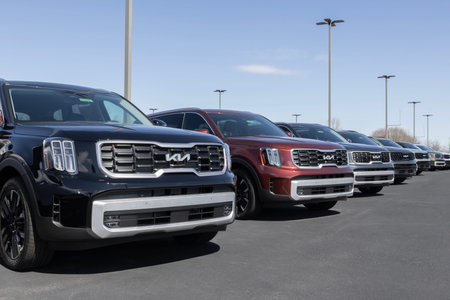 Indianapolis - March 16, 2024: Kia Telluride display at a dealership. Kia offers the Telluride in...