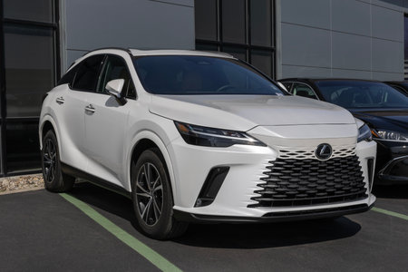 Indianapolis - March 24, 2024: Lexus RX 350 display at a dealership. Lexus offers the RX350 in Hybrid, PHEV, and F Sport Performance models. MY:2024のeditorial素材