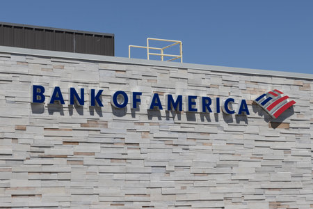 Greenwood - April 13, 2024: Bank of America investment bank and loan branch. Bank of America is also known as BofA or BAC.のeditorial素材