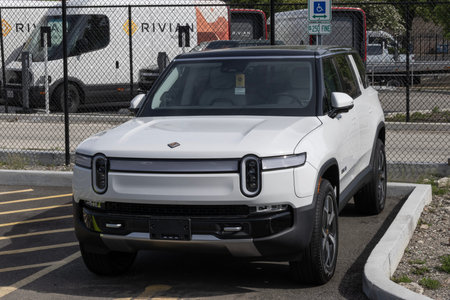 Chicago - May 12, 2024: Rivian R1S SUV display. Rivian offers the R1S in Adventure, Adventure...