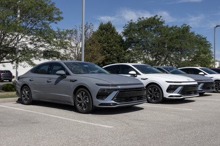 Avon - August 11, 2024: Hyundai Sonata SEL display at a dealership. Hyundai offers the Sonata with a Smartstream 2.5L 4-Cylinder engine. MY:2024のeditorial素材