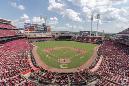 Cincinnati - September 5, 2024: Great American Ball Park panorama, home of the Cincinnati Reds. GABP replaced Riverfront Stadium/Cinergy Field in 2003.のeditorial素材