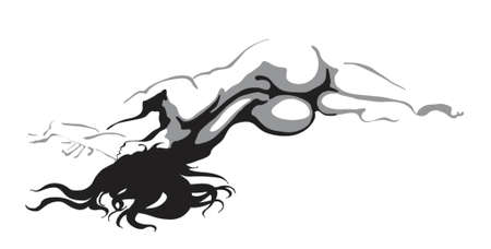 Beautiful  women whith black hair on white backgroundのイラスト素材