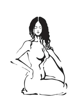 Beautiful nude women, black and whiteのイラスト素材