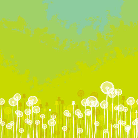 Green seamless texture with dandelionのイラスト素材