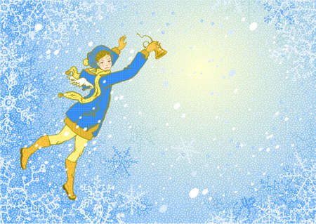 Colored vector winter background with a beautiful, nice girl. Clean file. Used gradints.  のイラスト素材