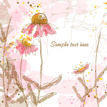 Abstract romantic background with three echinaceas.のイラスト素材