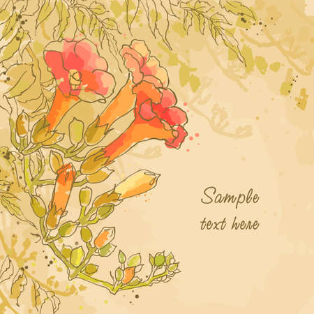  textured background with tecoma flower on pink paperのイラスト素材