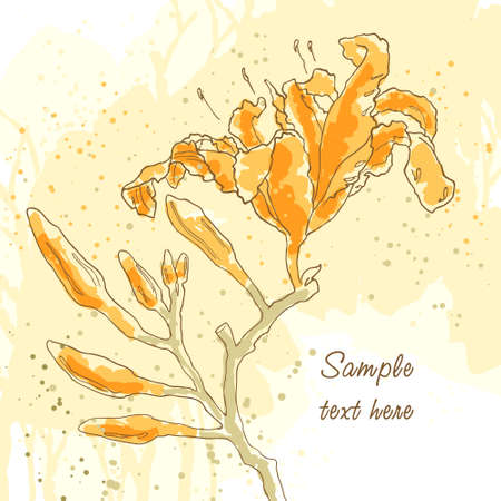  textured background with lily on yellow paperのイラスト素材