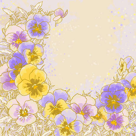 Beautiful pansy on textured backgroundのイラスト素材