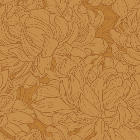 Seamless floral pattern with hand-drawn chrysanthemum flower in brown colorのイラスト素材