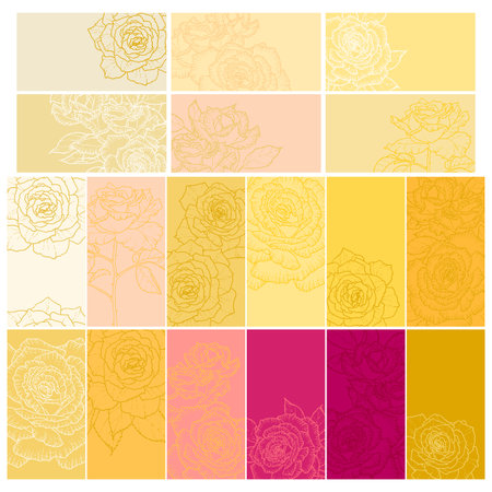 Collection of one colored, simple floral backgrounds with roses for gift tag, business card etc.のイラスト素材