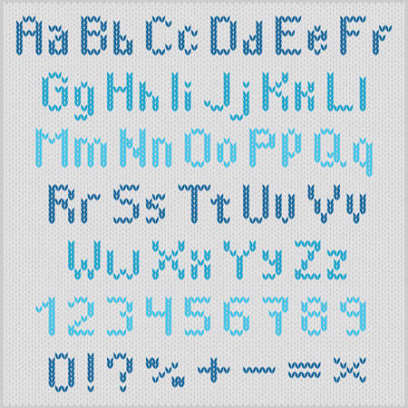 Blue knitting letters on gray backgroundのイラスト素材