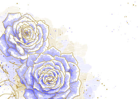 The contour drawing blue roses on white background  Watercolor style  Can be used as background for wedding invitation cards   のイラスト素材