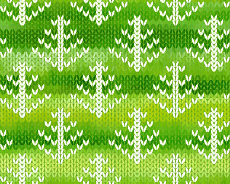 Green seamless background with trees. Imitation jacquard knittingのイラスト素材