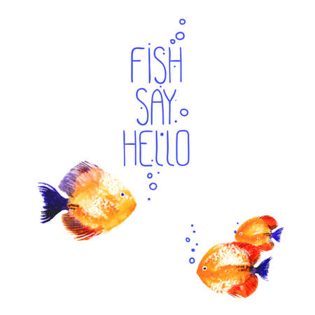 Vector background with orange watercolor discus fishのイラスト素材