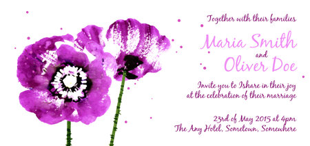 Vector background with purple watercolor poppies for wedding invitation or flyerのイラスト素材