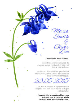 Vector background with watercolor aquilegia for wedding invitation or flyerのイラスト素材