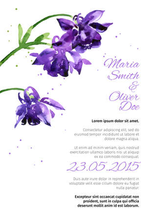 Vector background with watercolor aquilegia for wedding invitation or flyerのイラスト素材