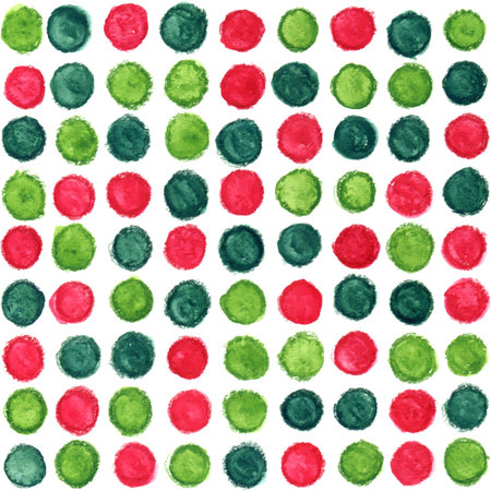 Christmas seamless watercolor pattern with red and green dotsの写真素材