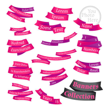 Big set of bright red and orange labels and ribbons.のイラスト素材