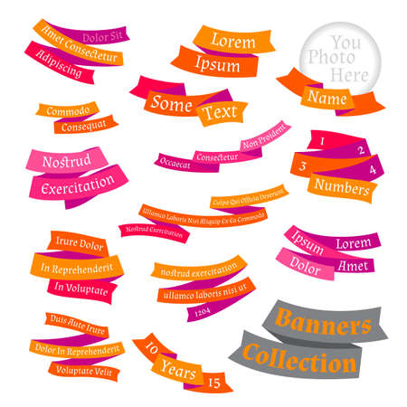 Big set of bright red and orange labels and ribbons.のイラスト素材