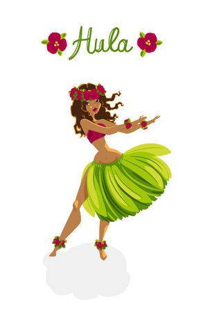 Beautiful polynesian girl - hula dancerのイラスト素材