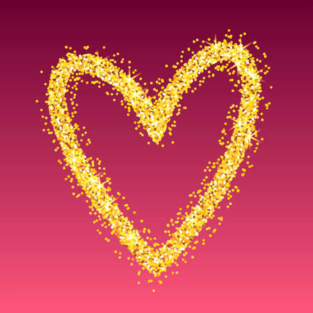 Vector gold heart on red background. Background for your design.のイラスト素材