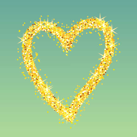 Vector gold heart on green background. Background for your design.のイラスト素材