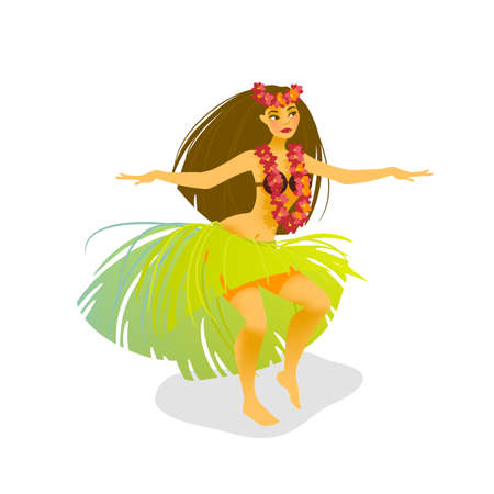 Illustration of a Hawaiian hula dancer woman dancing in a grass skirtのイラスト素材