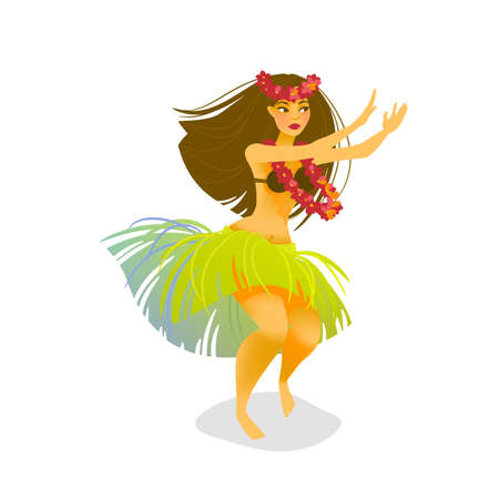 Illustration of a Hawaiian hula dancer woman dancing in a grass skirtのイラスト素材