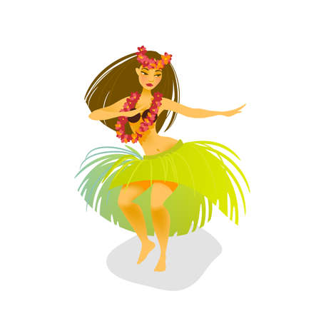 Illustration of a Hawaiian hula dancer woman dancing in a grass skirtのイラスト素材