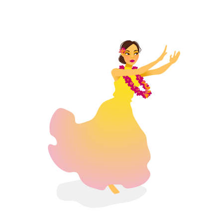Illustration of a Hawaiian hula dancer woman in long dressのイラスト素材