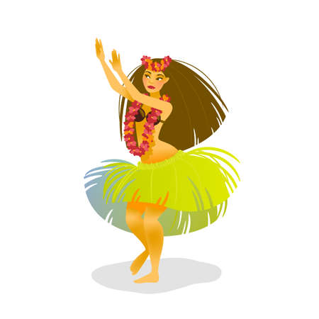 Illustration of a Hawaiian hula dancer woman dancing in a grass skirtのイラスト素材