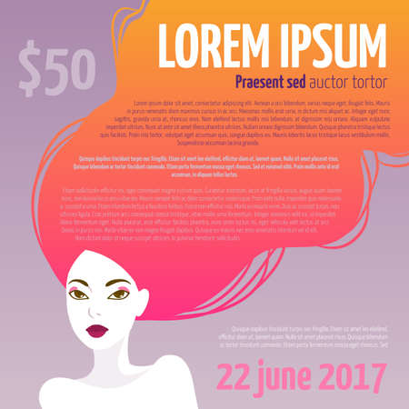 Portrait of a beautiful woman with long hair. Template for your designのイラスト素材