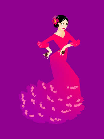 Illustration of a Flamenco dancer woman dancing with castanetsのイラスト素材